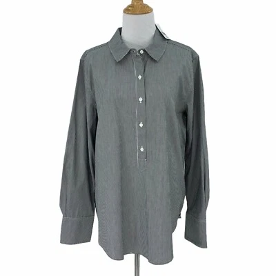 Gibson Contrast Trim Stripe Cotton Half Placket Shirt Women's Size XL Stripe Top - Image 1 of 4