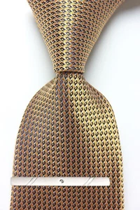 Classic Striped Brown Black Silver JACQUARD WOVEN 100% Silk Men's Necktie Tie - Picture 1 of 6