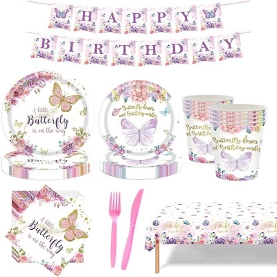 Juego de vajilla desechable para baby shower Butterfly (platos, tazas, servilletas, etc.) Foto 1 de 4
