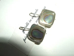 ORECCHINI EAR RINGS MONACHELLA STERLING MADREPERLA ABALONE ARGENTO 925 SILVER - Foto 1 di 7