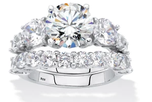 ROUND CZ BRIDAL 2 PIECE RING SET BAND PLATINUM STERLING SILVER 6 7 8 9 10 - Picture 1 of 2