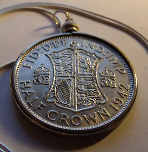 1942 SILVER UK KGVI Half Crown on a 24 Inch Sterling Silver Snake Chain, 33mm - Picture 1 of 3