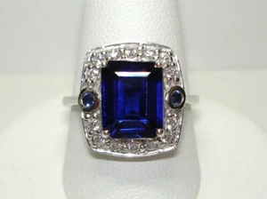 AB 4.80CT Blue Sapphire Emerald-Cut .925 Sterling Silver Designer Ring Size 8 - Picture 1 of 4