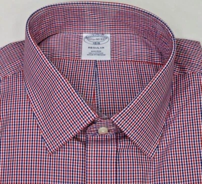Camicia elegante Brooks Brothers regular fit non ferro 17,5-32/34/36 rosso scuro nuova con etichette $108. - Immagine 1 di 3
