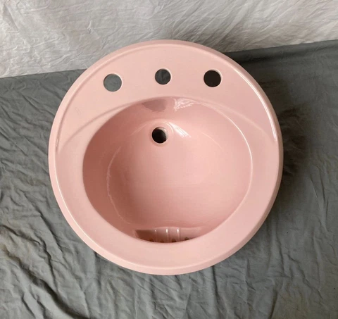 Vtg Shell Pink 19" Self Rimming Drop In Bath Sink NOS Crane Old Lavatory 308-23E Cover