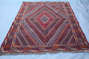 Alfombra de lana tribal afgana vintage 3x4 - Alfombra oriental tejida a mano geométrica roja. - Imagen 1 de 9