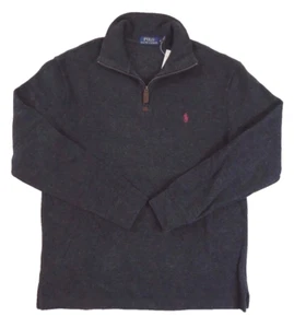 Polo Ralph Lauren Pony 1/4 Zip Leather French Ribbed Mockneck Sweater Pullover S - Picture 1 of 8