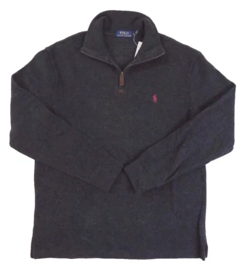 Polo Ralph Lauren Pony 1/4 Zip Leather French Ribbed Mockneck Sweater Pullover S - Image 1 of 4