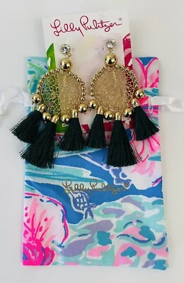 Pendientes Lilly Pulitzer Sea Dreamer borla colgante de encaje dorado perenne Foto 1 de 4