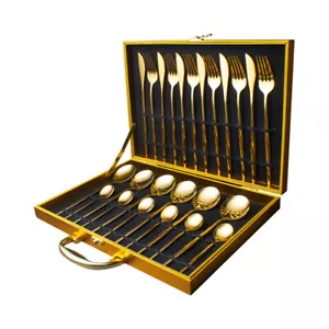 LUXUS 24-tlg Gold Geschirrset Edelstahl Geschirr Geschenkbox - Bild 1 von 5
