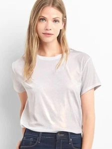 GAP Women's Metallic Crewneck Tee, Champagne Solid Polyester Blend, Size L, NWT - Picture 1 of 9