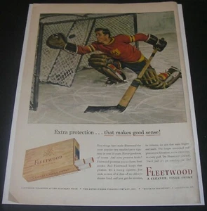 Vintage Print Ad 1943 Fleetwood Cigarettes ART Vuhn Iannam Ice Hockey Goalie - Bild 1 von 3