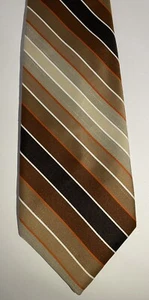VTG Story Cravats Men’s Necktie Striped Dark Light Brown Beige White Orange Poly - Picture 1 of 7