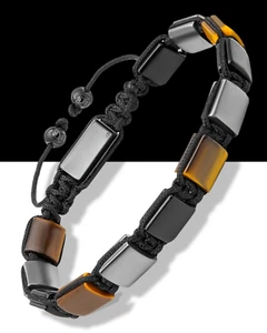 Triple Protection Bracelet for Men, Tiger Eye Black Obsidian Hematite 9mm Beads - Picture 1 of 6