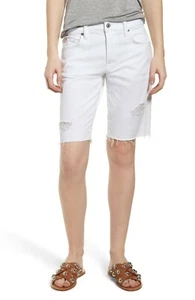 7 For All Mankind High-Waist Straight Bermuda Shorts White NEW NWT $169 MSRP 24 - Picture 1 of 8