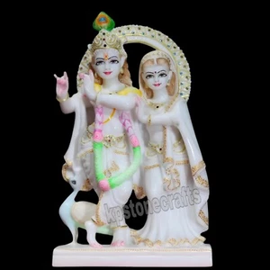 "Estatua artesanal de mármol Radha Krishna - 15"" de altura, mármol Makrana con oro y" - Imagen 1 de 4