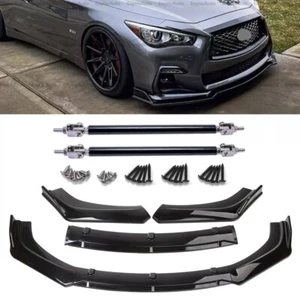 For INFINITI Q50 2014-2023 Black Front Bumper Lip Spoiler Splitter + Strut Rods - Picture 1 of 13