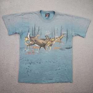 Vintage 90s Deer Nature All Over Print T Shirt Men's Size Large Single Stitch - Picture 1 of 14