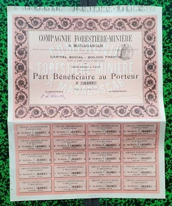 Madagascar Epoque Coloniale & Paris - Rare Cie Forestière & Minière - 25/04/1898 - Bild 1 von 1