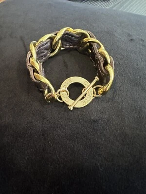 CC Skye Gold Brown Chain Link Leather Bracelet - Image 1 of 4