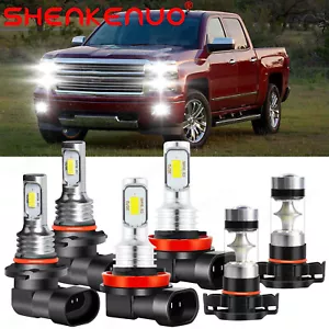 For 2007-2015 Chevy Silverado 1500 6x Combo LED Headlight Hi Low + Fog Bulbs Kit - Picture 1 of 12