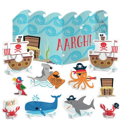 Pirate Shark Ahoy Party Supplies Table Decorating Kit 10 Pieces Octopus Parrot - Image 1 of 2