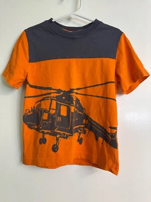 Camiseta Hanna Andersson Talla 110 5-6 Naranja y Gris Helicóptero Estampado Gráfico SS Foto 1 de 4