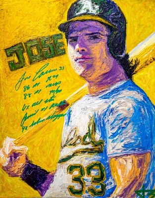 Jose Canseco Signed Framed ORIGINAL 16x20 Acrylic Painting 6x Inscription JSA - Image 1 of 4
