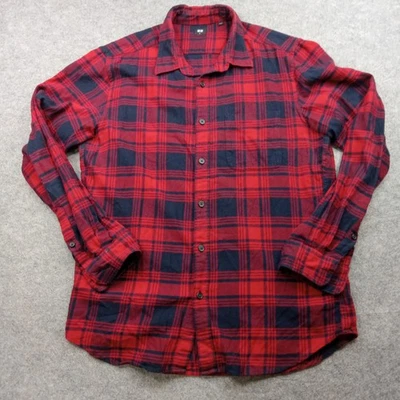 Camisa Uniqlo Para Hombres Grande Roja Azul Marino Franela a Cuadros Botón Delantero Manga Larga Informal Foto 1 de 4