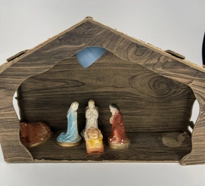 Vintage 1950 Cardboard Nativity Scene Christmas With Light Mary Jesus Joseph - Image 1 of 4