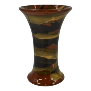 Peters and Reed marmorierte 20er Jahre Kunstkeramik braun schwarz Keramik Spill Vase - Bild 1 von 6