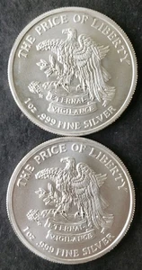 Two 1oz Silver The Price of Liberty is Eternal Vigilance Rounds - Picture 1 of 3