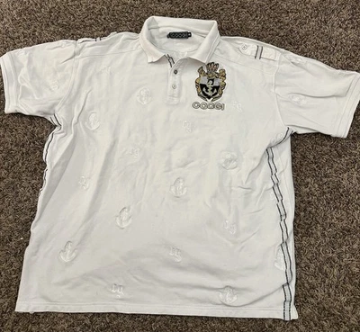 Polo Vintage Coogi Bordado Dorado Gráfico Blanco Manga Corta 3XL Foto 1 de 4