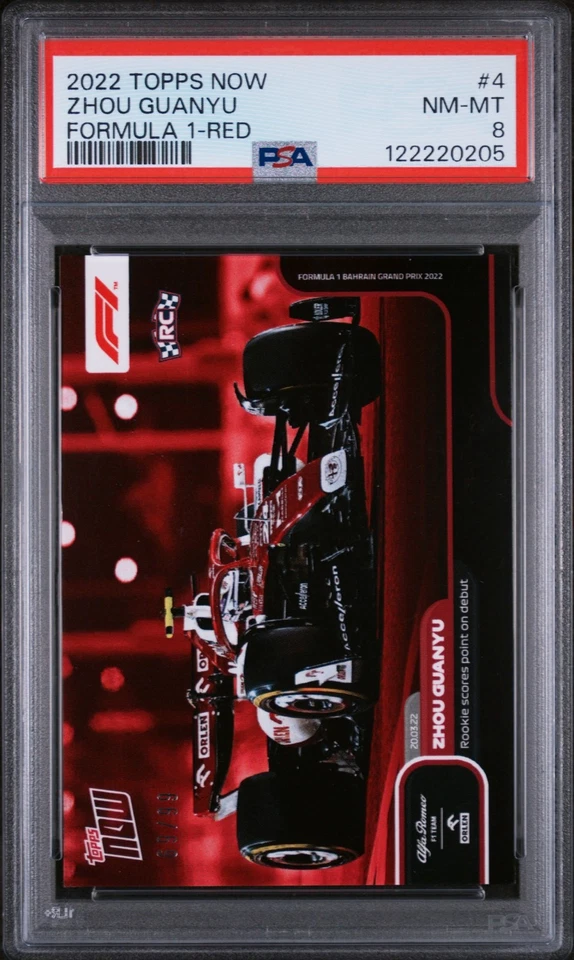 2022 Topps Now F1 Zhou Guanyu #4 /99 PSA 8 Red Rookie RC Debut Points Parallel - Image 1 of 2