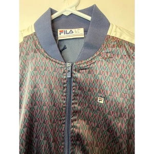FILA Women's Small Satin Track Jacket Geometric Print Full Zip Athleisure NWT - Picture 1 of 4