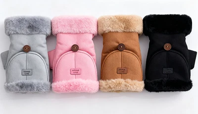 2025 Winter Rabbit Fur Fingerless Gloves - Ladies Thickened Warm Thermal Mitts - Image 1 of 4