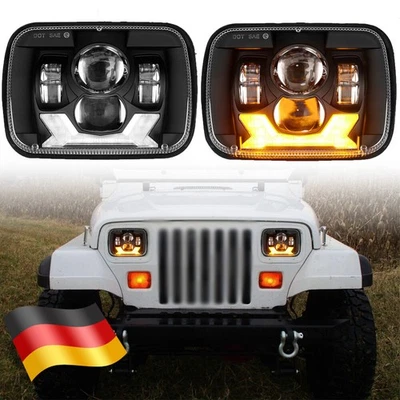 LED Scheinwerfer Für Jeep Cherokee XJ Wrangler YJ Hi/Lo Strahl w/DRL Turn Signal - Bild 1 von 4