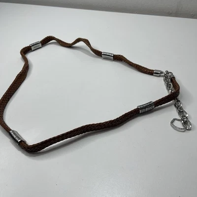 Chicos Cuero Marrón Trenzado Plata Logo Acentos Cadena Cinturón Declaración 39"" Boho Foto 1 de 4
