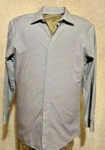 DKNY Herren schmale Passform Größe 15,5 32/33 blau gepunktetes langärmeliges Knopf-Down-Top-Shirt - Bild 1 von 5