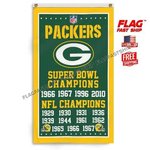 Green Bay Packers 3x5 ft Banner Rodgers NFL Super Bowl Champions FREE Shipping Cover