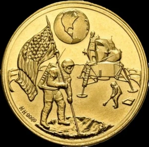 Goldmedaille 1969 PP. Mondlandung von Apollo 11 Zwei Astronauten auf dem Mond🌙 - Bild 1 von 2