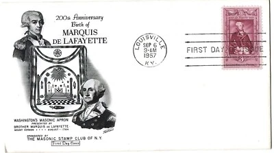 3 '57 FDCs 200th Anniv. Lafayette, Louisville KY, Easton PA, Fayetteville NC - Image 1 of 3