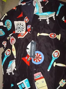 MENS HAWAIIAN SHIRT BLACK WITH DIFFERENT SPORTS - Picture 1 of 4