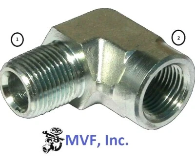 1/2" Male NPTF x 3/4" Female NPTF 90° Elbow Plated Steel Hydraulic 5502-08-12 - Image 1 of 4