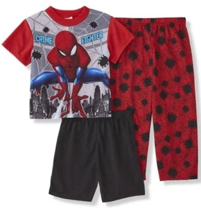 SPIDERMAN Pajamas Boy's size 6 NeW 3 piece Shirt Shorts Pants Pjs Set NWT - Picture 1 of 7