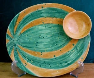 Pfaltzgraff Central Market Hor's d'oeuvre Tray Attached Dip Bowl Ceramic Melon S - Picture 1 of 6