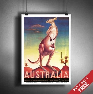 A3 Large VISIT AUSTRALIA POSTER * Vintage Kangaroo Picture Travel Wall Art Print - Picture 1 of 3