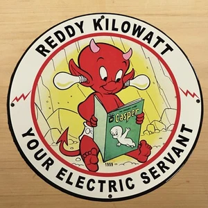 VINTAGE REDDY KILOWATT PORZELLANSCHILD ELECTRIC COMPANY TANKSTELLE TELLER - Bild 1 von 8