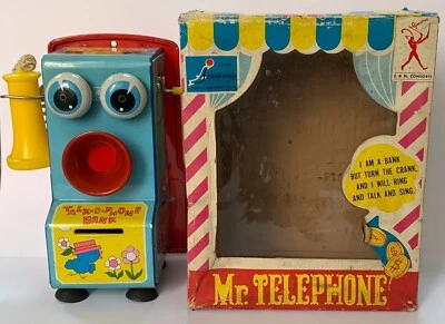 Винтажная антикварная оловянная игрушка / Mr Telephone / банк монет / Япония / TOMY - Изображение 1 из 4