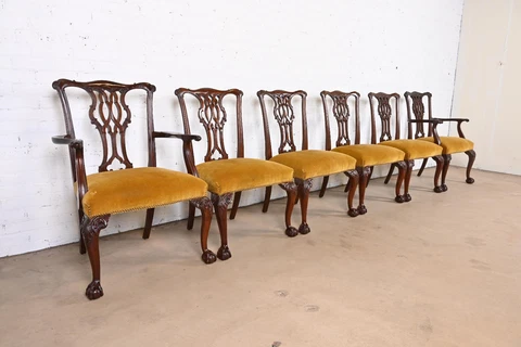 Baker Furniture Chippendale Carved Mahogany Dining Chairs, Set of Six Cover